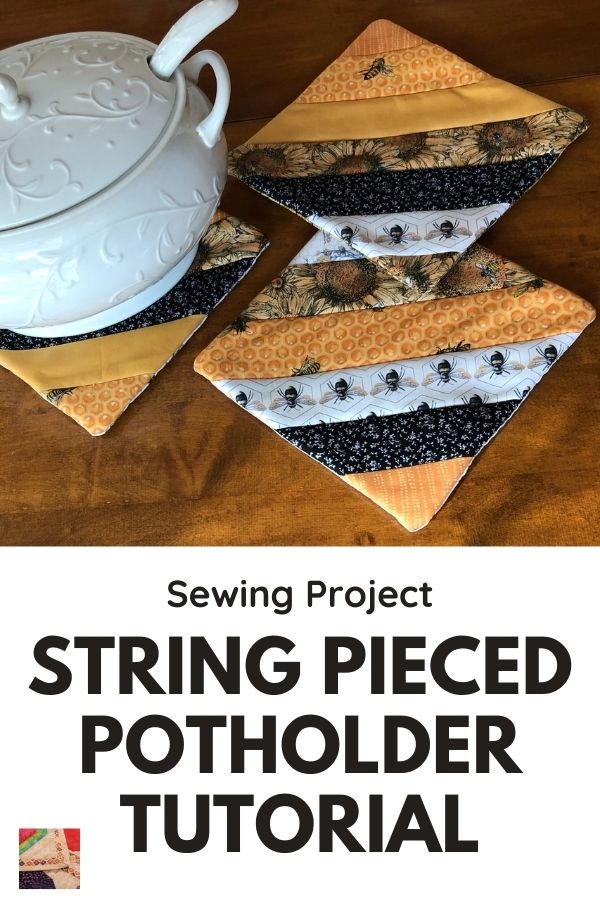 String Pieced Potholder Tutorial - Bees - pin