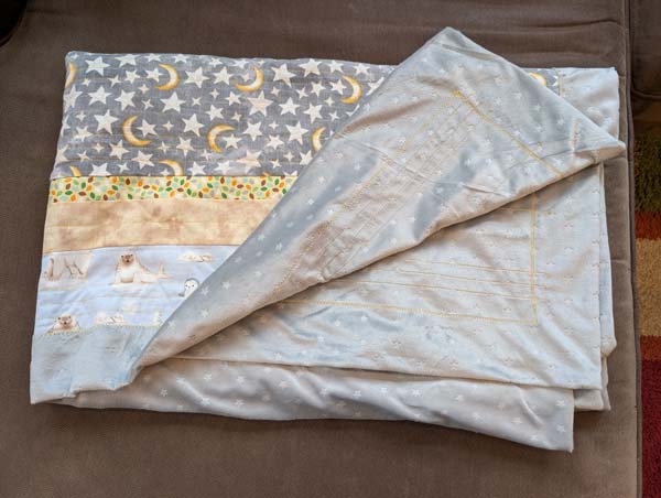 Strip Quilt Animal print showing minky backing