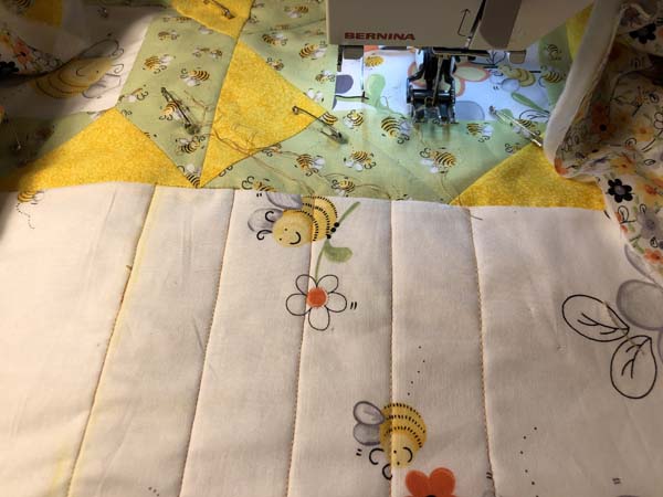 Sweet Bees Quilt First Quilting Rows Completed