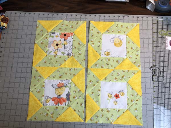 Sweet Bees Quilt Four Propeller Blocks Finished