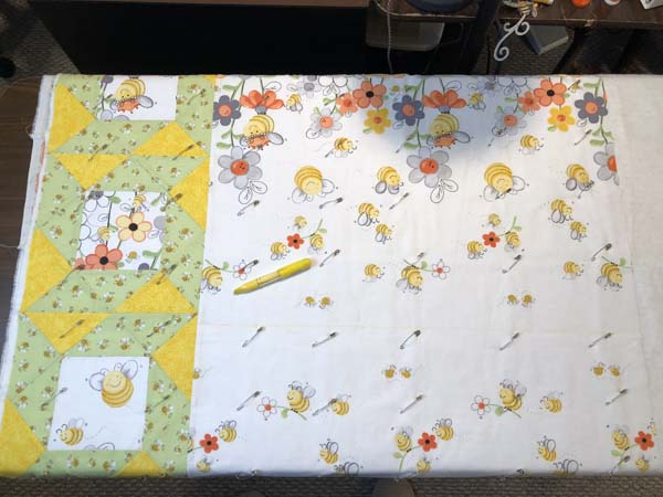 Sweet Bees Quilt Pinned Line Marked