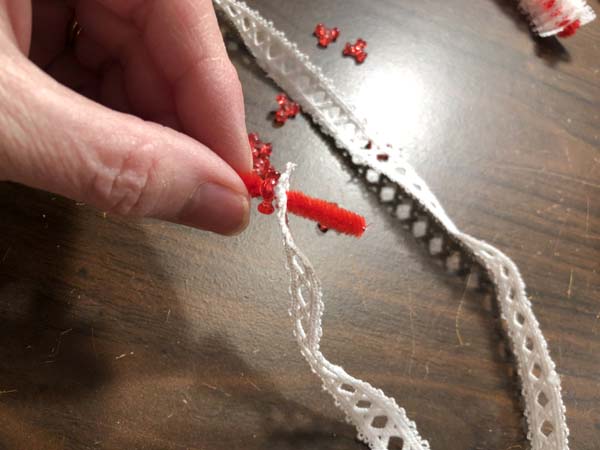 Vintage Candy Cane Ornament 10 Other Lace Thread bead and lace