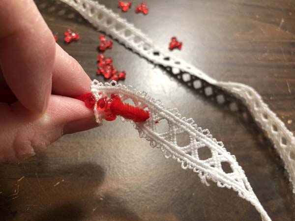 Vintage Candy Cane Ornament 11 skip hole in lace