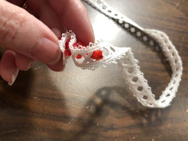 Vintage Candy Cane Ornament 13 Thread lace skipping hole