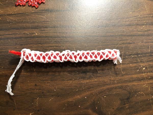 Vintage Candy Cane Ornament 15 beads and lace threaded