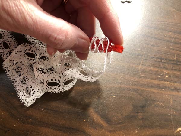 Vintage Candy Cane Ornament 8 Several Beads lace threaded