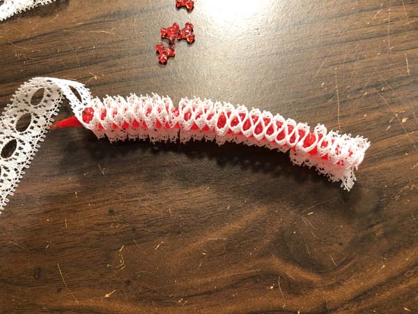 Vintage Candy Cane Ornament 9 Beads Lace Filling Pipe Cleaner