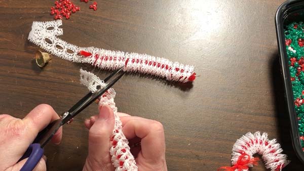 Vintage Candy Cane Ornament Trim Lace