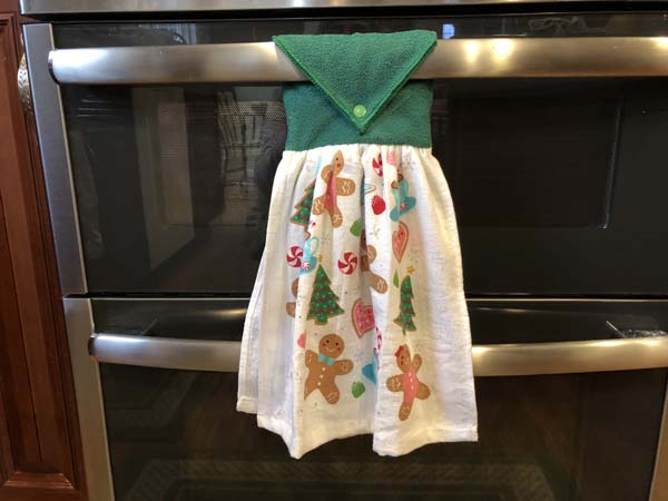 Washcloth Towel Finished with Snap Hanging on Stove Handle