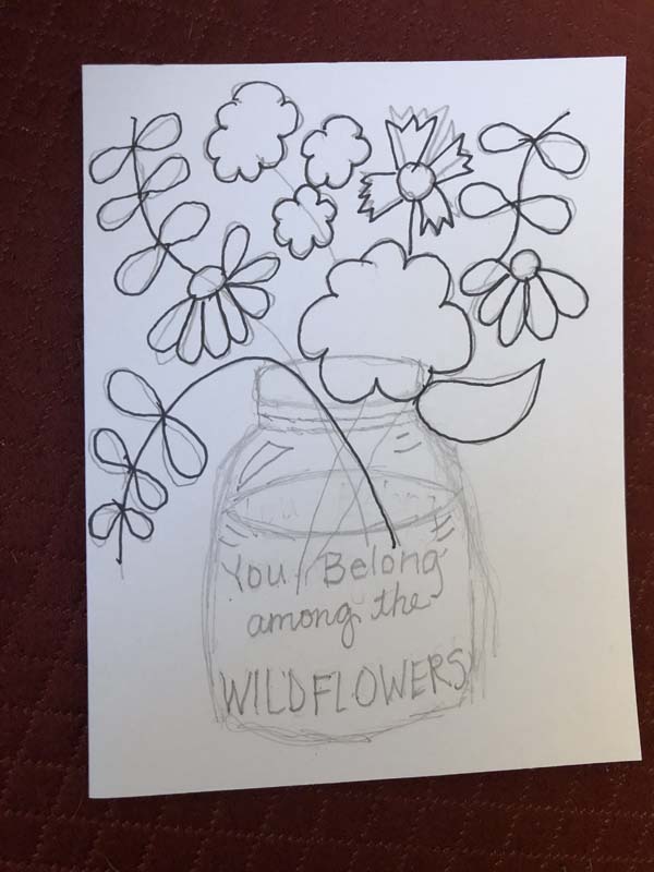 Wildflowers Card Step 20 - Outline Stems and leaves