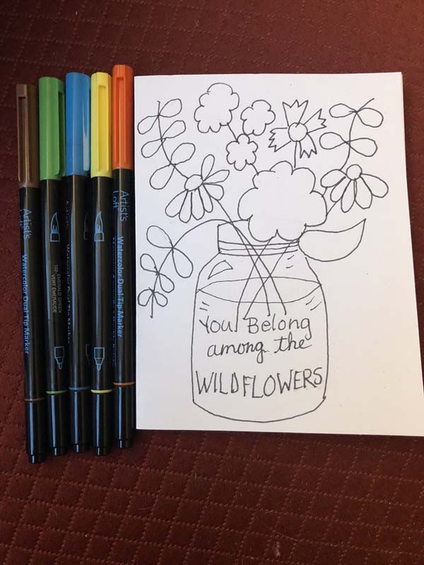 Wildflowers Card Step 28 - Colored Dual Tip Watercolor Pens