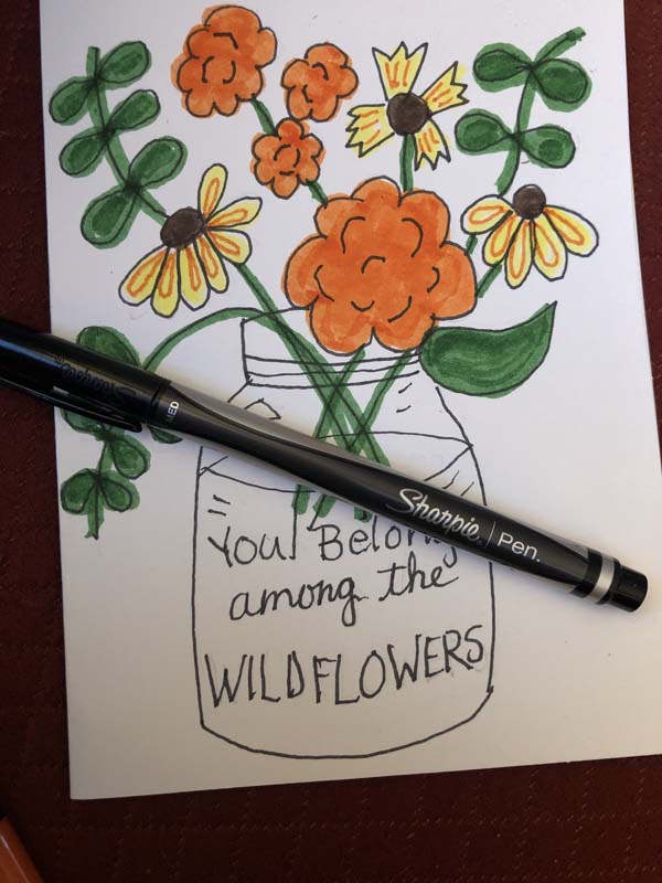 Wildflowers Card Step 34 - Add Details to Orange Flowers