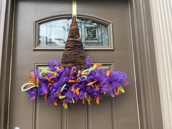 Witch's Hat Wreath Finished On Door