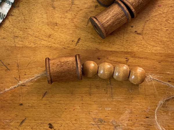 Wood Thread Spool and Bead Garland Thread Spool
