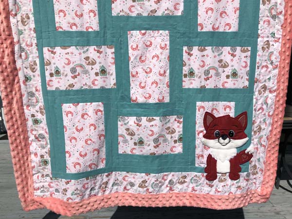 Woodland Animals Baby Quilt Partial Front Closeup