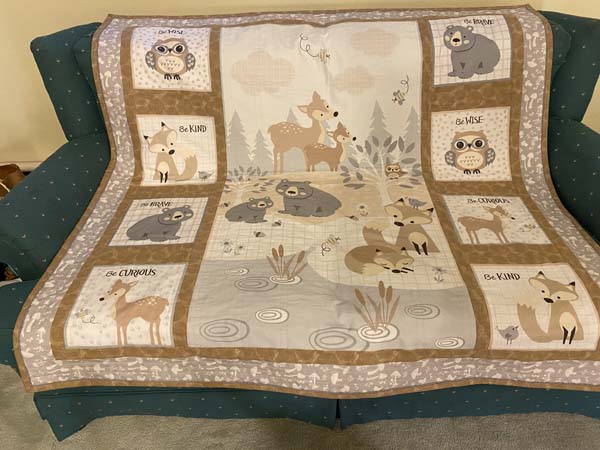 Woodland Animals Quilt Finished on Couch