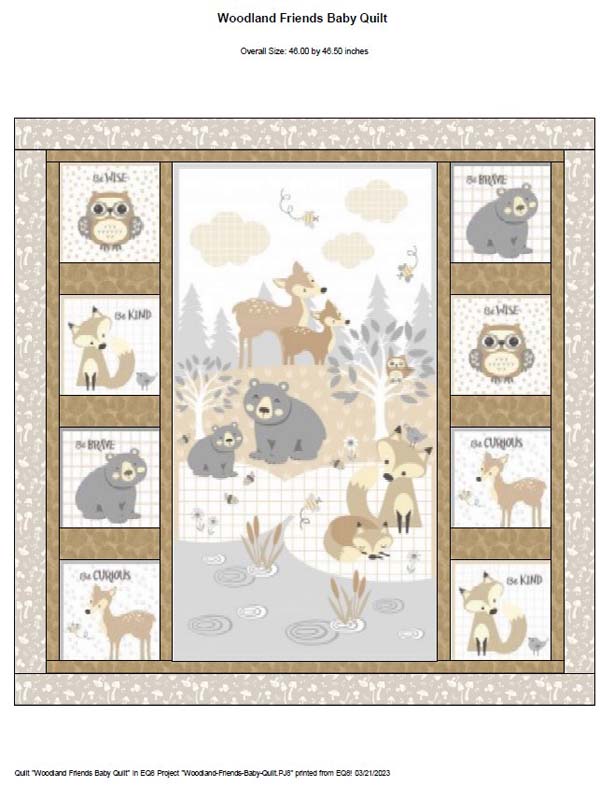 Quilting fabric panel set forest animals. Quilting panels set. Cotton panels