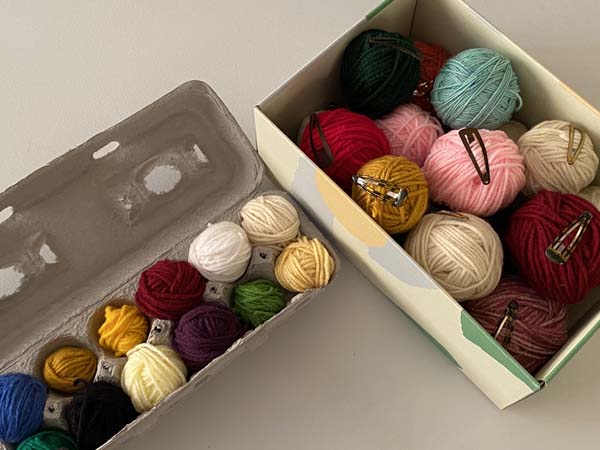 Yarn storage solutions Yarn Balls in box and egg carton
