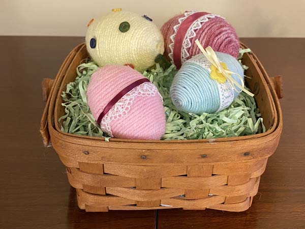 Yarn Wrapped Eggs Finished In a Basket