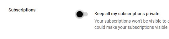 YouTube Private Subscriptions settings
