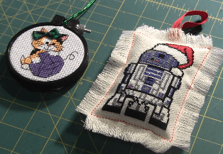 Two Cross Stitch Christmas Ornaments